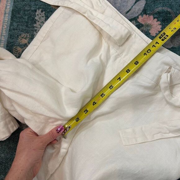 Talbots Pants Womens 14 Petite White Irish Linen Wide Leg Tie Cropped Culottes - Picture 11 of 14